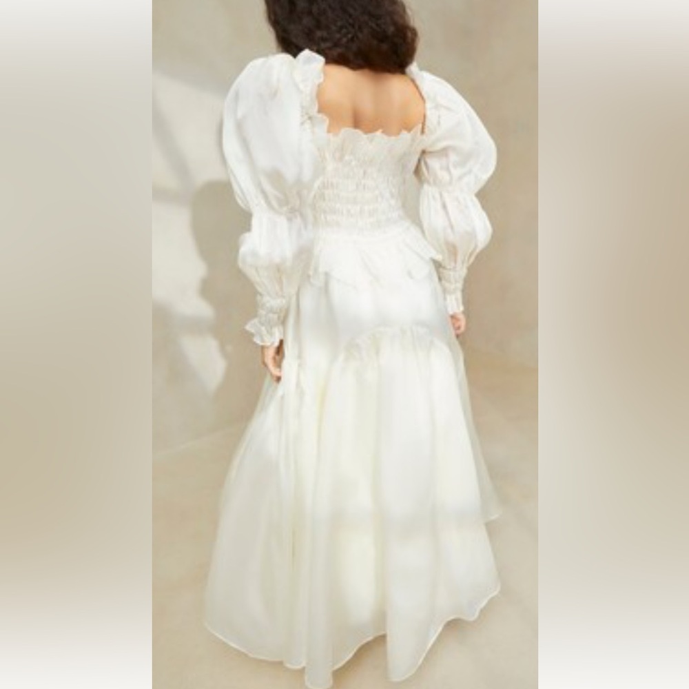 Loeffler Randall Suzette Cream Smocked Silk Organza Peplum Dress Sz S - Picture 7 of 8